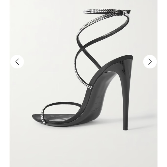 WORN ONCE Saint Laurent Crystal-embellished glossed-leather and silk sandals - Picture 3 of 4